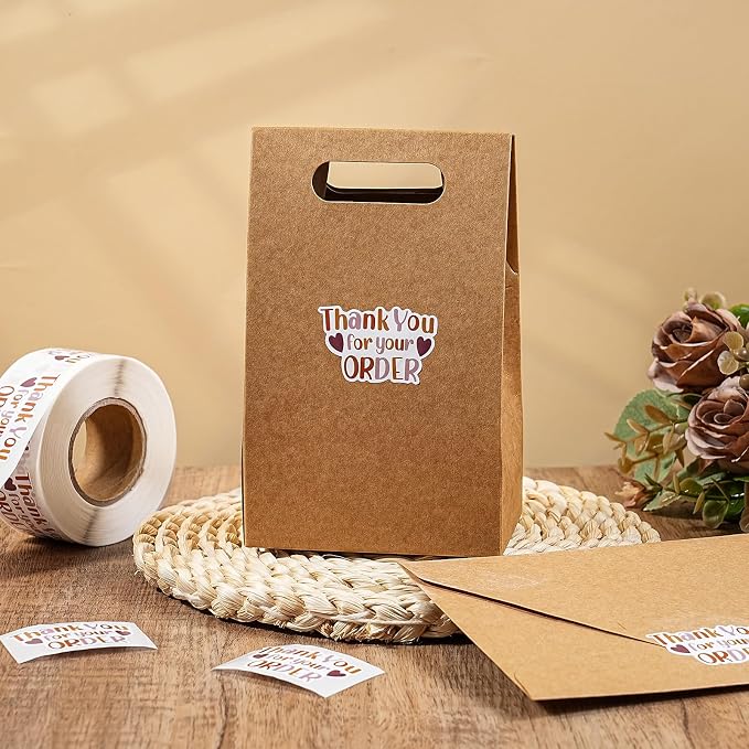WRAPAHOLIC 1.8 x 1.1 Inch, 500 Total Business Stickers Roll- Brown Thank You for Your Order Text Design, Thank You Lables, Shipping Stickers for Party Decorations