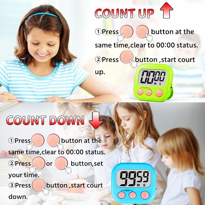 Timer for Kids Teachers Digital Kitchen Timers for Cooking Large Magnetic Classroom Timer 24Pack-Blue Green