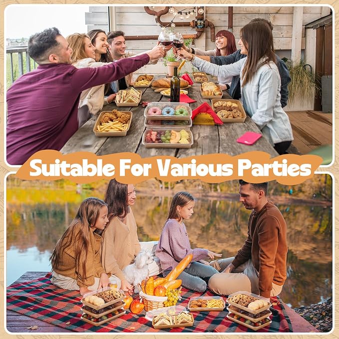 30 Pack Catering Trays with Clear Lids 8.9" x 5.7" Serving Trays Kraft Paper Charcuterie Boxes Party Platters Take out Food Containers for Snacks Fruit Cookies Dessert Sandwiches