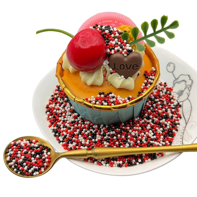 CandiJumpin 2mm Red White and Black Edible Pearls, Halloween Nonpareils Red and Black Sprinkles Small Pearl Sprinkles for Cake Decorating Mini Sugar Pearls for Baking Baby Shower Party Halloween Christmas Supplies 3 OZ