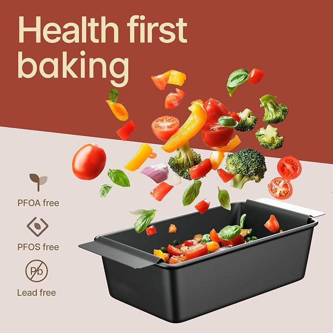 Meatloaf Pan with Drain Tray, 9.84 x 5.71" Nonstick Loaf Pan with Perforated Insert Tray, Durable Carbon Steel, PFOA, PFOS, BPA, and PTFE Free, Oven Safe to 450°F, Easy-Grip Handles, Dishwasher Safe