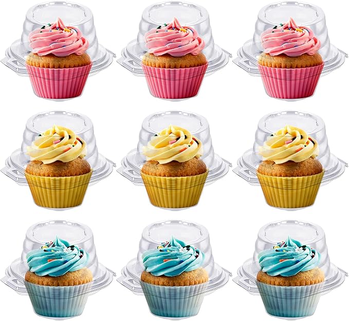 Cupcake Boxes Individual Cupcake Containers, 25 Packs Regular Single Cupcake Holder High Topping for Muffins, Thicker Stackable Plastic Cupcake Carrier for Party (25 pack)