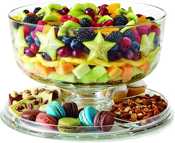 Royalty Art Glass Cake Stand with Dome – 6-in-1 Convertible Cake Plate, Punch Bowl & Chip and Dip Server, Pedestal Dessert Display – Italian Made Glass – Dishwasher Safe