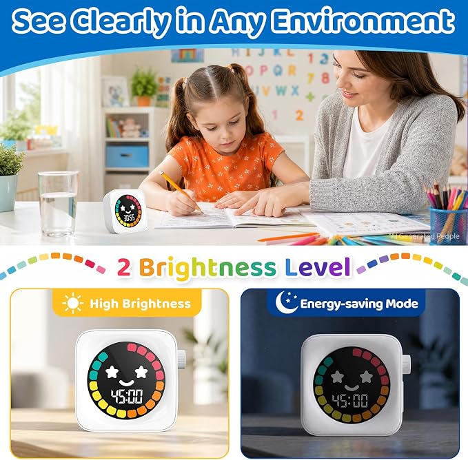 Visual Timer for Kids, 99 Minute Digital Cute Kids Visual Timer Classroom Timer for Homeschool Supplies Study Teaching Time Management Tool Countdown Productivity Timer, White, Colorful Display
