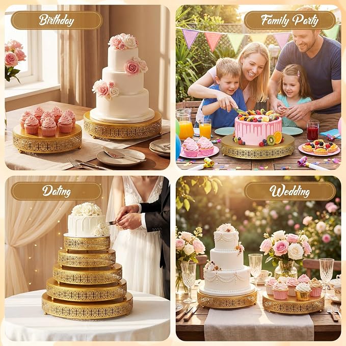 Wenqik Wenqik 5 Pcs Metal Gold Cake Stand 16/14/12/10/8 Inch Round Cake Holder Display for Dessert Table Cookies Fruit Serving Tray Cupcake Pastry Riser for Wedding Birthday Party and Events