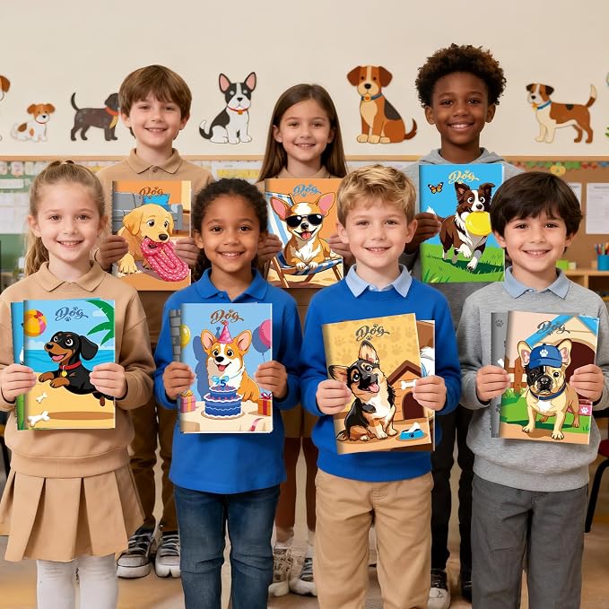 BenLouis 12 Dog Mini Coloring Books Kids with 12 Stacking Crayons Cute Puppy Party Favors Small Activity Books Bulk for Kids Pet Paw Party Gift Goodie Bag Stuffers