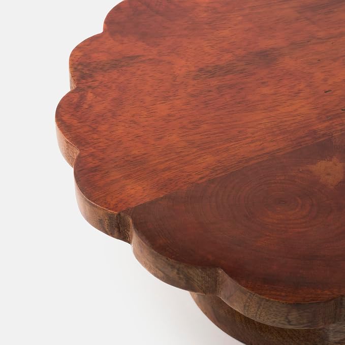 Mela Artisans 12" Mango Wood Cake Stand 5" Tall with Wooden Pedestal – Medium Polish Riser Designed for Birthday Cake and Cookie Display, Cupcake Stand & Decorative Trays