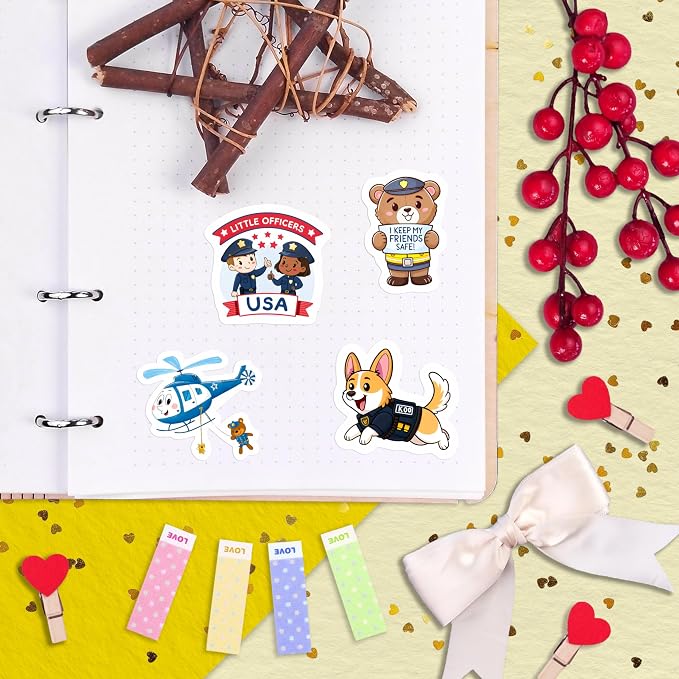 100 PCS Police Stickers Pack – Police Car & Policeman Vinyl Stickers for Laptops, Water Bottles & Notebooks