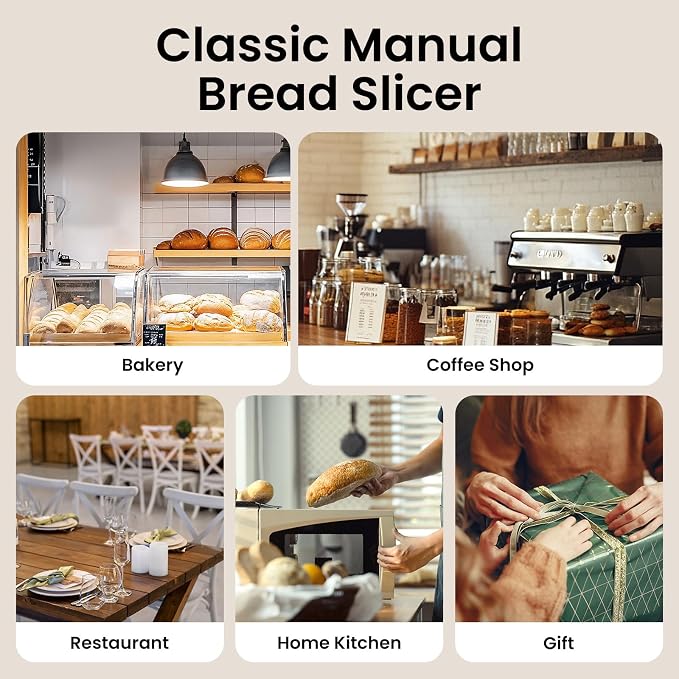 Manual Bread Slicer for Homemade Bread, Stainless Steel Slicers Serrated Blade Design, Adjustable Slice Thickness with Metal Guide, Hand Crank Bread Slicer with Scale Line and Suction Cup(Black)