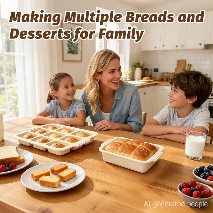Silicone Bread Loaf Pan Set: 9.5 x 5 Inch Loaf Mold with Metal Frame and Nonstick Mini Bread Pan for Homemade - for Baking Banana Rye Cornbread Meatloaf Oven - Brownie Tray for Home Baker (Beige)