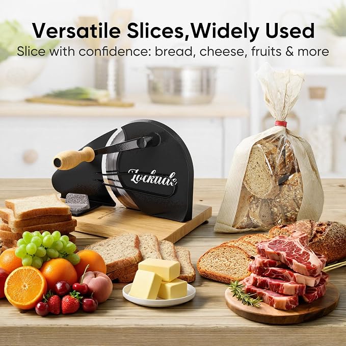 Upgrade Manual Bread Slicer for Homemade Sourdough - Adjustable Thickness & Evenly Slice, Bread Slicer with Scale Lines, Hand Crank, Suction Cups and Bread Guide for Sandwiches, Toast, Bagel, Baguette