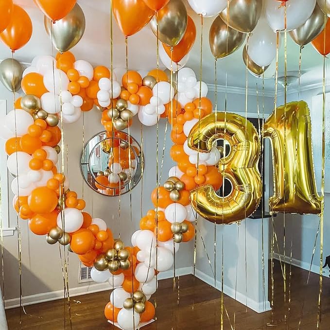 Orange and White Balloons Garland Arch Kit 154pcs Orange White Metallic Gold and Confetti Balloons for Thanksgiving Birthday Graduation Baby Shower Wedding Party Decorations