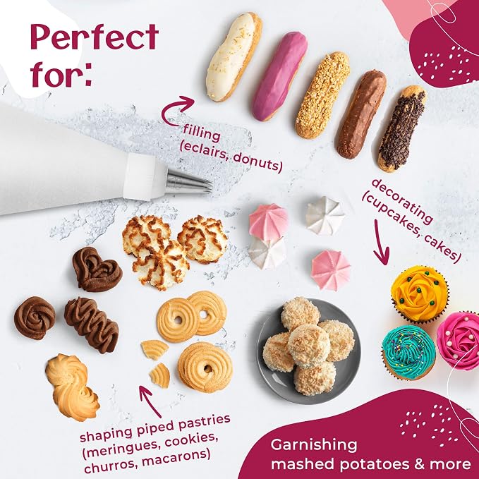 Large Piping Bags and Tips Set - XL Icing Tips - Large Piping Tips Set with Reusable Piping Bag (16 inch) - Decorating Tips for Cupcakes, Cakes, Cookies, Churros, Meringue, etc.