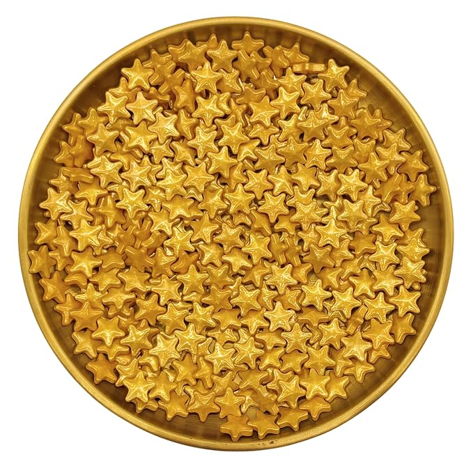 10mm Gold Sprinkles Edible Stars Cake Decorating Stars Cake Decorations Cupcake Toppers Cookie Decorating Perfect for Cakes,Cupcakes,Desserts Toppings 3OZ