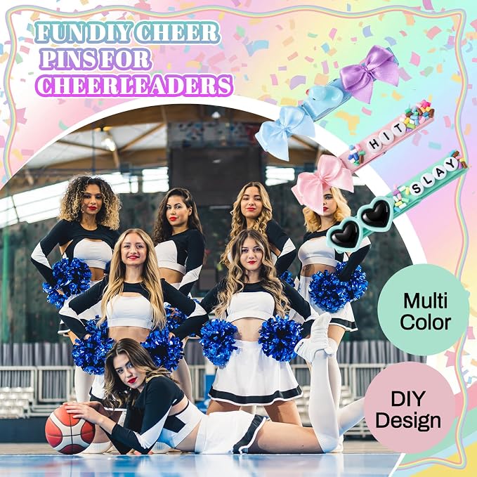 Geelin Cheer Pins Kit with 80 Pcs Spirit Clips, 800 Letter Beads, 30 Ducks, 30 Bows, 20 Sunglasses, Glue, Decoration for Cheerleaders, Volleyball Team Gifts Bulk Stuff DIY Charms(Macaron Colors,Cute)