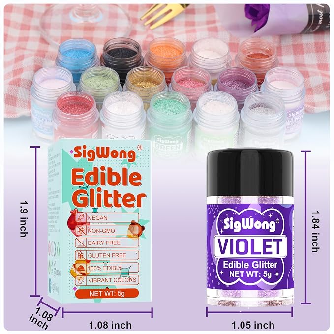 Violet Edible Glitter - 5g Food Grade Cake Decorating Shimmering Glitter, Edible Sprinkle Luster Dust for Drinks, Chocolates, Fondant, Strawberries, Cupcakes, Candy, Easter Cookie - Vegan