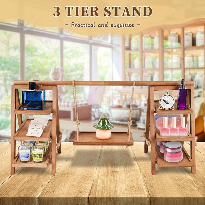 Flenpptly Wooden Cupcake Stand, 3 Tier Cupcake Display Stand for Dessert Display, Dessert Stands with Serving Tray and Foldable Stand for Party, Birthday, Wedding, Events, Baby Shower (Brown)