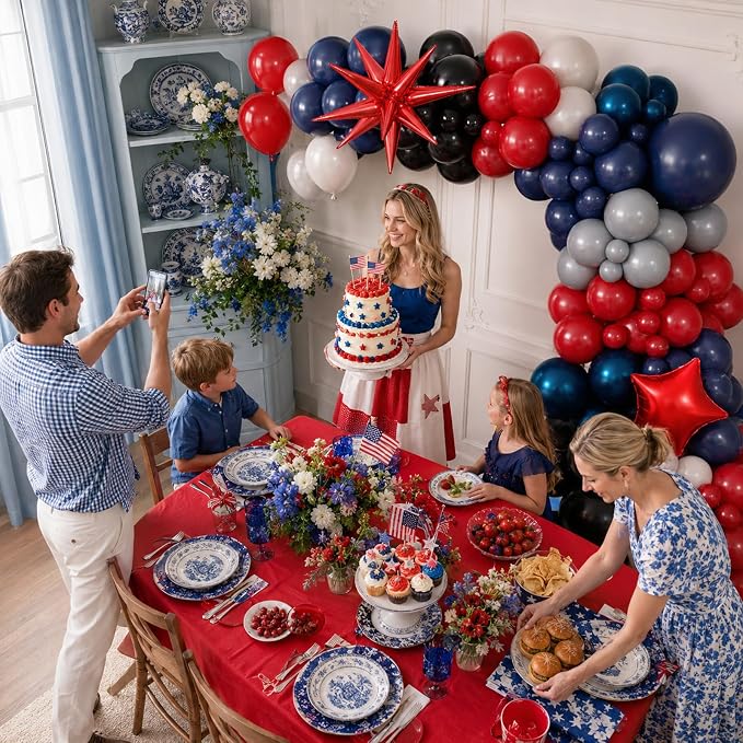 Black Red Blue Balloon Arch Garland Kit, Spider Themed 4th of July Patriotic Balloons Double Stuff Red Navy Blue Black Gray Pearl White Balloon for Kids Boys Baby Shower Birthday Party Decorations