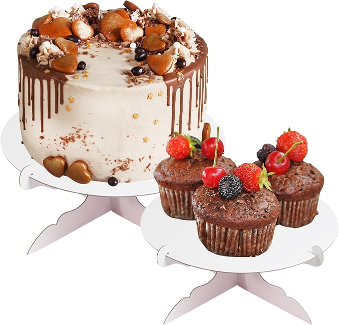 2pcs 12 inch One Tier Cardboard Cake Stands for Party, White Cupcake Stands for Birthday Wedding DIY Dessert Decoration