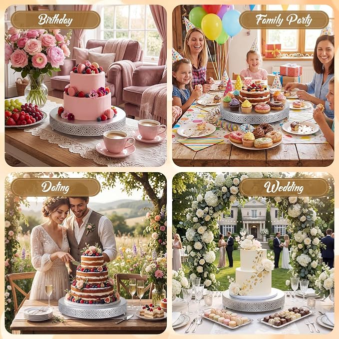 Wenqik Cake Stand 18 Inch Round Metal Cupcake Dessert Wedding Cake Stand Cookies Display Holder Fruit Serving Tray for Table Wedding Birthday Anniversary Party(Silver)