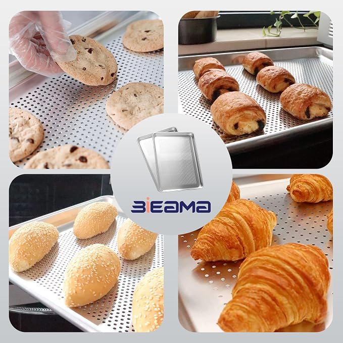BIEAMA 6 Pack Half Size 18" x 13" Aluminum Baking Sheet Pan Perforated, Commercial Bakery Equipment Cookie Sheets, NSF Approved Baking Tray