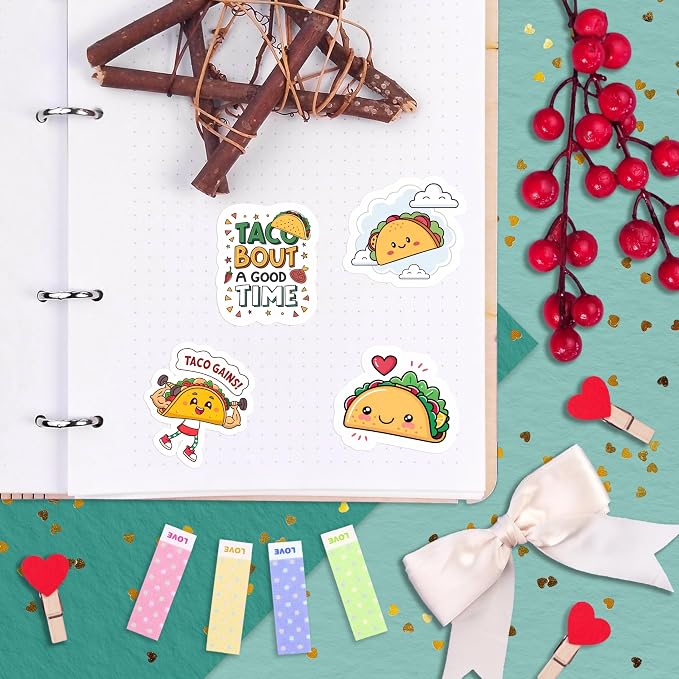 100Pcs Taco Stickers for Adults Vinyl - Mexican Food Stickers for Water Bottles, Scrapbooking, Laptop - Mexican Party Favors, Decorations - Gifts for Taco Lovers - Gift for Women & Men