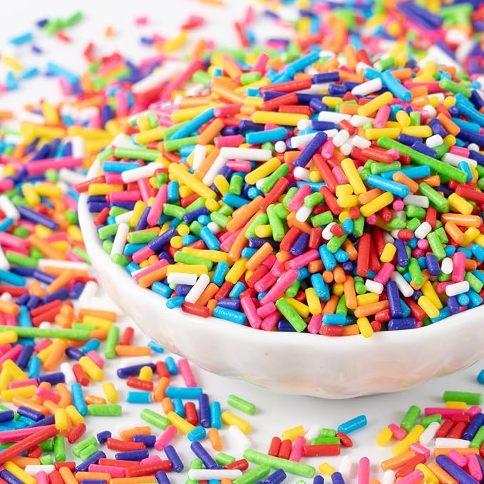 Edible Rainbow Sprinkles Bulk 16 oz Bulk Rainbow Jimmies for Ice Cream Dessert Toppings brownies Cookies, Cupcakes, Cake Decorating Birthday Baby Shower