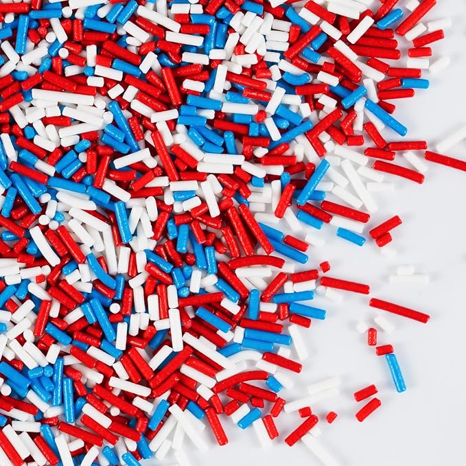 Red White and Blue Jimmies Patriotic Sprinkles for Cake Decorating Edible Sprinkles Mix 7 ounce for Cookies Ice Cream Chocolate Cupcake Topper Perfect for 4th of July