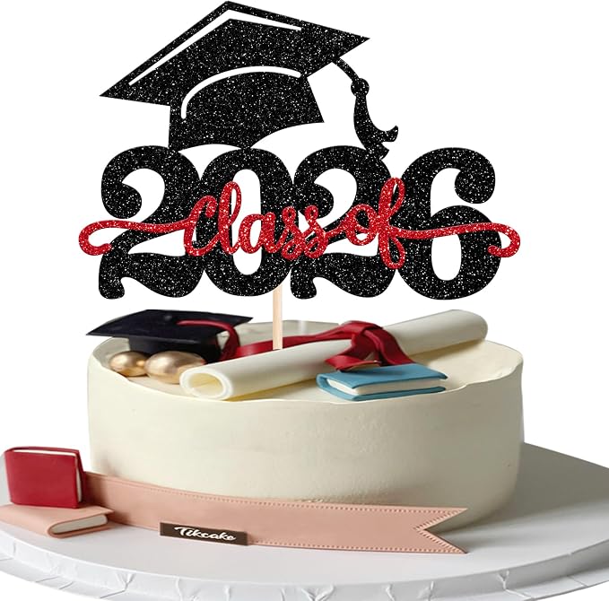 1 Pack Class of 2025 Cake Topper Glitter Congrats Grad Cap 2025 Graduation Cake Pick for 2025 Graduation Theme High School Boys Girls Graduate Party Cake Decorations Supplies Black Blue