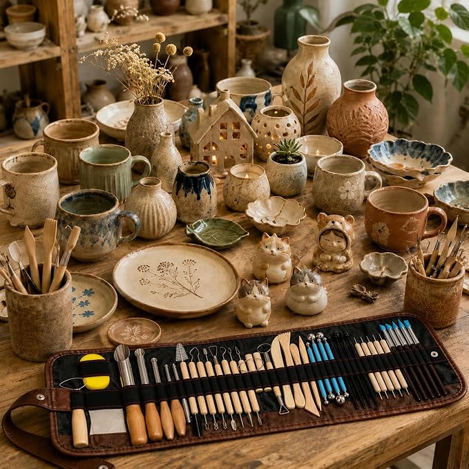 47PCS Pottery Tools Kit, Clay Sculpting and Ceramic Carving Tools for Polymer Clay Modeling, Shaping, Trimming and and DIY Art Projects, for Beginners and Artists