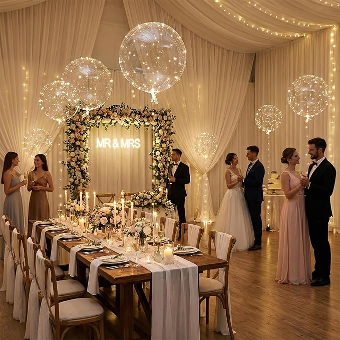 Light Up LED Balloons 12 Pack – 22" Clear Bobo Balloons with 10ft Warm White LED String Lights, 3 Light Modes, Batteries Included – Perfect for Parties, Weddings, Christmas & Outdoor Decorations