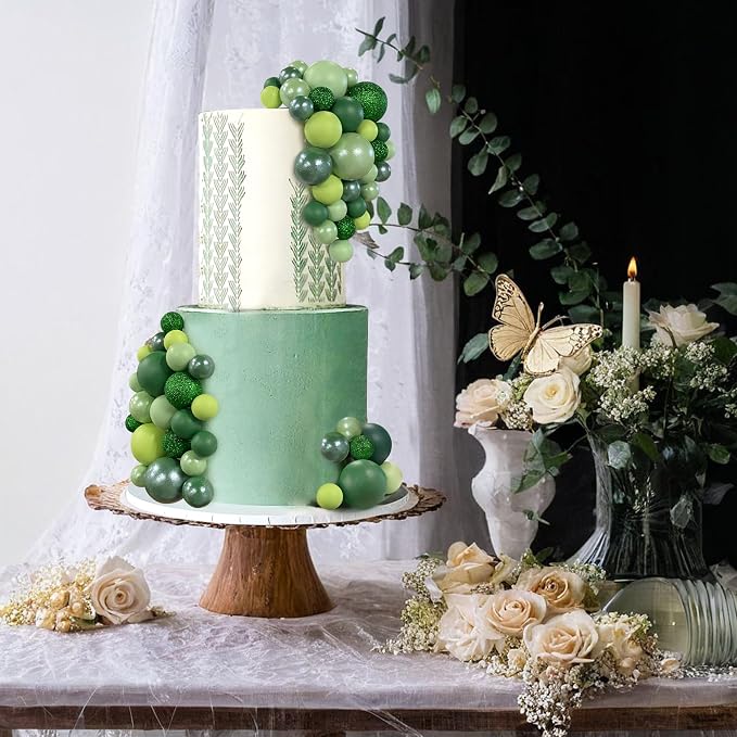 66 PCS Colorful Ball Cake Picks for Cake Decoration Green Series with 6 Vibrant Colors Pearl Ball Shaped Cupcake Toppers for Birthday Party and Wedding Supplies