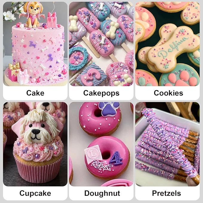 HUEBEATY Puppy Dog Sprinkles with Bone, Pink Purple Cake Sprinkles, 180g | Bone Sprinkles, Puppy Confetti, Pink Purple Princess Sprinkles for Dog Paw Theme Cakes, Girls Birthday Desserts & Cupcakes