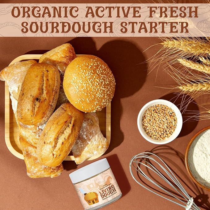 Living Dough - 55 Year Old Amish Friendship Sourdough Starter Culture - Sweet and Organic Sourdough Starter for Baking - For Artisan Bread, Pizza Dough, Waffles & More