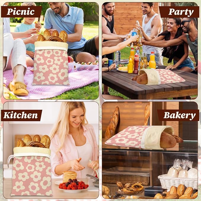 Beeswax Bread Bags, 2 Pack for Homemade Bread and Sourdough Storage | Abstract Pink, Reusable Polyester Bread Storage With Beeswax Coating And Snap Closures