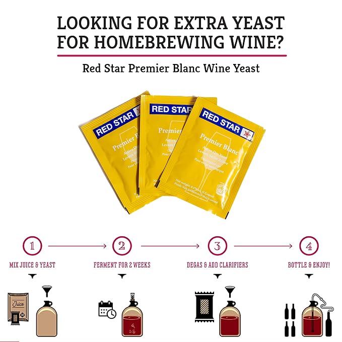 Craft A Brew - Red Star Premier Blanc Wine Yeast - All-Purpose, High-Performing Dry Wine Yeast - For Red & White Wines - Ingredients for Home Fermenting - Wine Making Supplies - 15 Pack