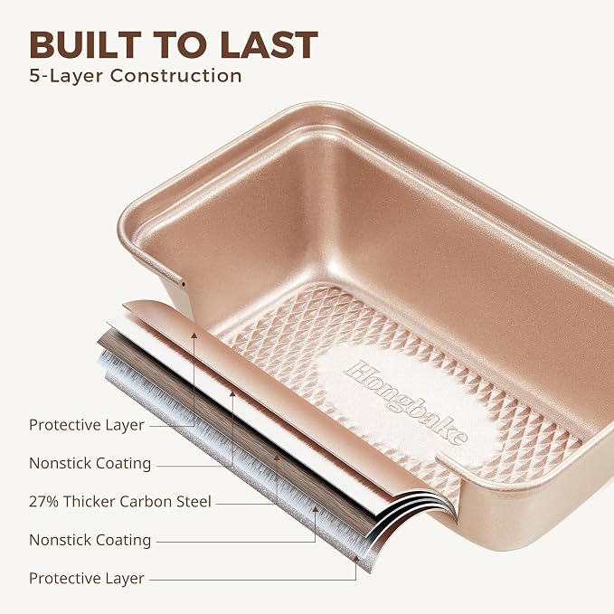 HONGBAKE 3 Pack Nonstick Mini Loaf Pans, 6 x 3.3 x 2 Inch Small Bread Pans for Homemade Bread, Tiny Banana Baking Tins with Diamond Texture, Non-toxic Mini Meatloaf Pans Set, Champagne Gold