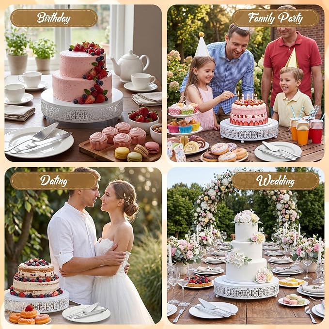 Wenqik White Cake Stand 12 Inch Metal Round Wedding Cake Stand with Cutting & Spatula Cupcake Dessert Cookies Display Holder Fruit Serving Tray for Wedding Birthday Anniversary Party