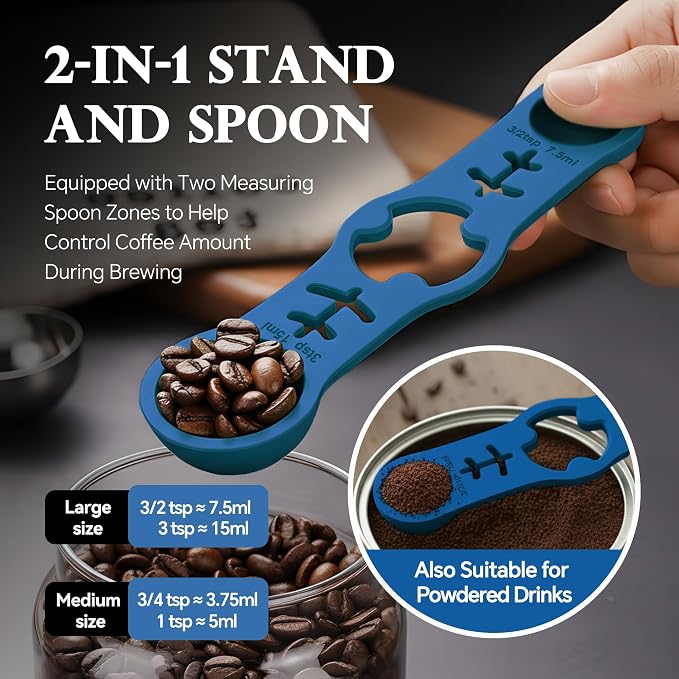 Silicone Magnetic Measuring Spoons, 2 Pack Coffee Measuring Spoons(4-size) - Equipped with strong N50 magnets – securely attach to any metal surface, Suitable for dry and liquid ingredients(Blue)