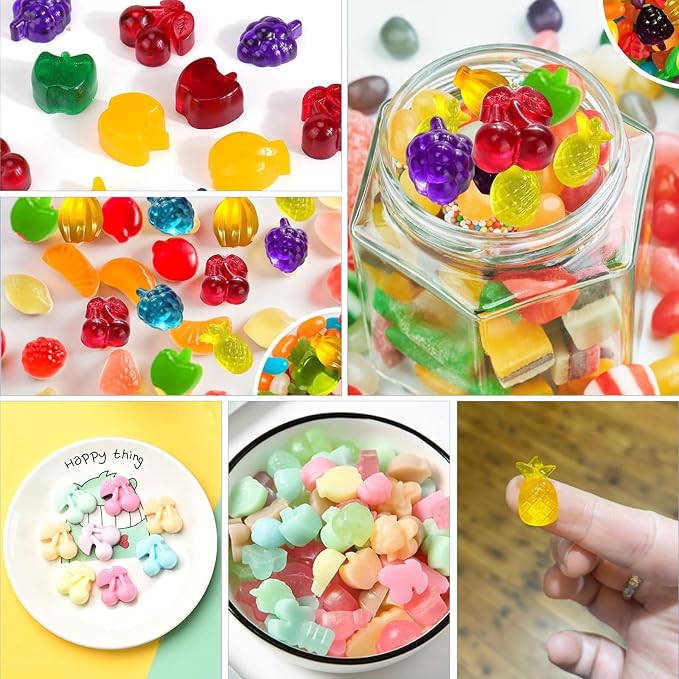 Sidosir 4Pcs Gummy Fruit Candy Molds, Non-stick Silicone Candy Gummy Molds with 2 Droppers