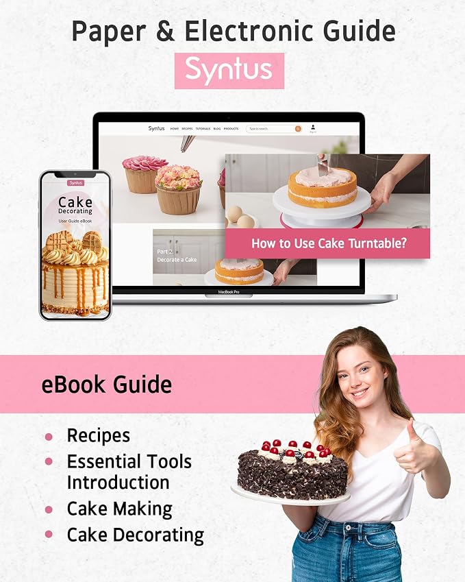 Syntus 65 PCs Cake Decorating Kit with Cake Stand Turntable, Cake Baking Supplies 30+1 Piping Bags, 24 Piping Tips, Offset & Straight Spatulas, 3 Scrapers, Leveler, 2 Couplers & 1 Tips Brush