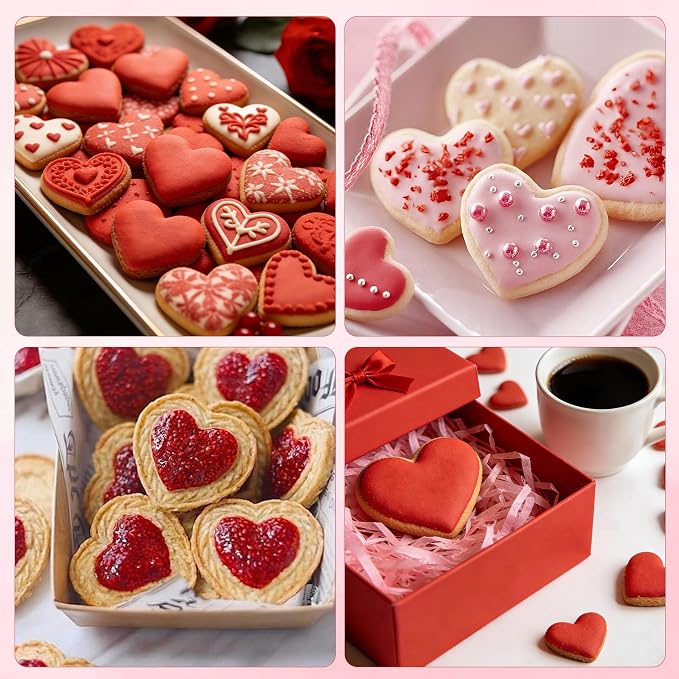 Heart Cookie Cutter Set, 5 Pieces Heart Cookie Cutter for Valentine's Day, Stainless Steel Small Heart-shaped Molds Fondant Biscuit Fruit Cutters for Valentines Day Holiday Birthday Party Supplies