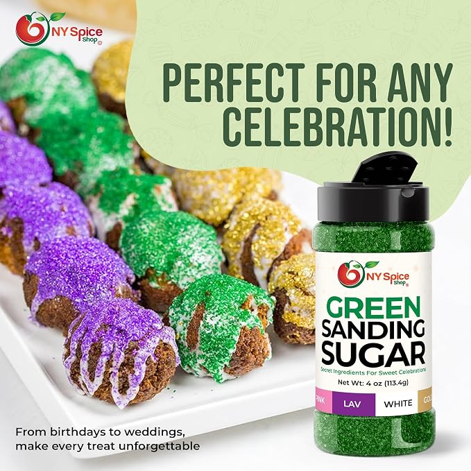 NY Spice Shop Green Sanding Sugar - 4 Ounce Edible Holiday Sprinkles for Cake Decorating, Cupcakes & Cookies - Festive Baking Decorations for Desserts, Candy Dishes & Gift Treats