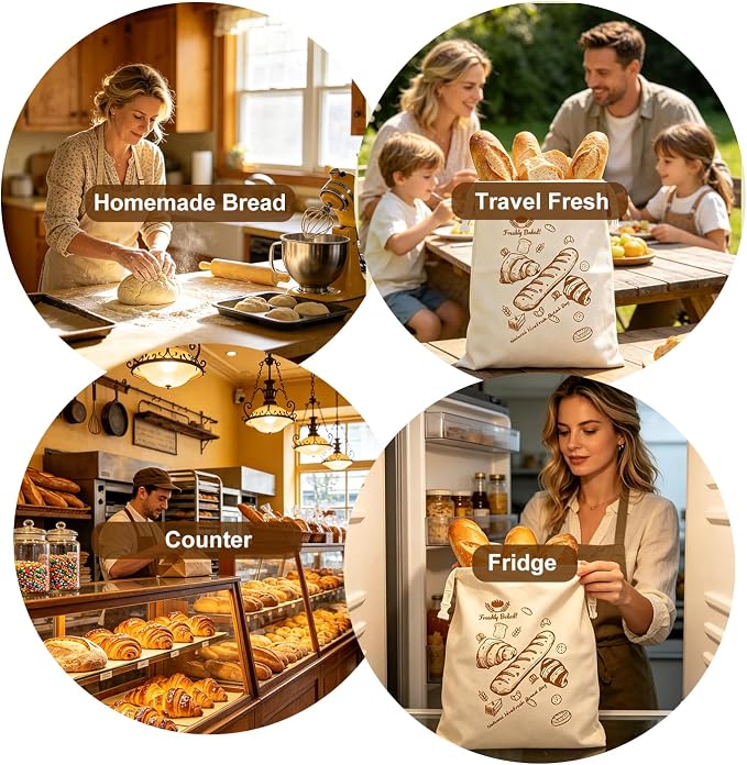 Beeswax Bread Bags 2 Pack Reusable Sourdough for Homemade, Large Washable Cotton Linen Food Storage with Removable Wax Liner, Plastic Free 17x13 Inch