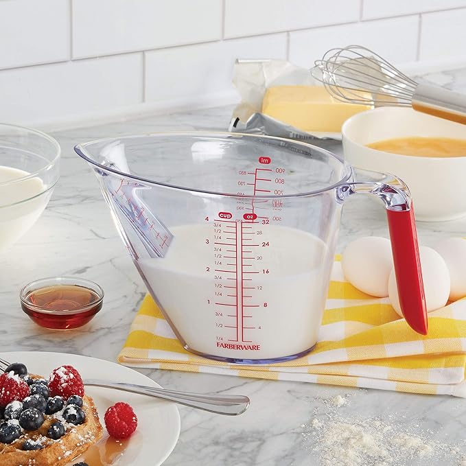 Farberware Pro Angled Measuring Cup, 4 Cup Capacity - Easy Read Measurement Markings, Dishwasher Safe Measuring Cup for Baking and Cooking