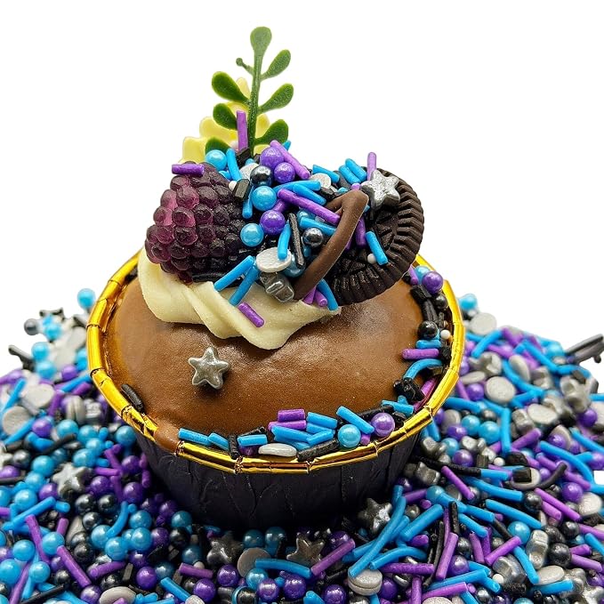 SE Si&Moos Galaxy Sprinkles 3 OZ Black Blue and Purple Edible Pearls for Cake Decorating Blue and Purple Edible Pearls and Sequins Space Sprinkles Mix for Baby Shower Halloween Christmas Cookie Decorations