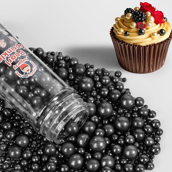 Black Pearls Sprinkles,Edible Pearl Sugar Sprinkle for Cake Decorating,130g Mix Size,Baking Cake Decorations Candy,Cupcake Toppers,Cookie Decorating Donuts Ice Cream Toppings,Wedding Holiday Birthday Party Supplies