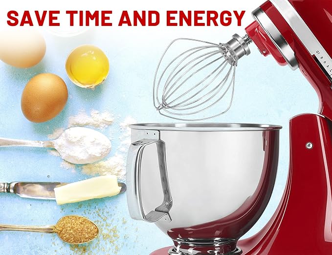 K45WW 6 Wire Whip for 4.5 5 QT KitchenAid Tilt-Head Stand Mixer,Whisk Attachment Fits Kitchen Aid, Compatible with Kitchen Aid Accessories K45,K45SS,KSM90,KSM110,KSM150 (Dishwasher Safe)