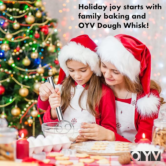 OYV 304 Stainless Steel Dough Whisk, Dishwasher Safe Danish Dough Whisk, Dutch Bread Whisk for Sourdough, Pizza, Pastry, Cake Batter, 12-inch Sourdough Tools