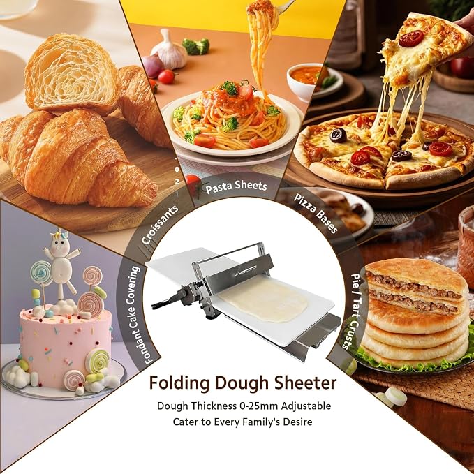 Manual Dough Sheeter Machine for Home & Commercial Use – Versatile Dough Roller Machine with Adjustable Thickness, Foldable Stainless Steel Sheeter for Pizza, Bread, Pastry & Fondant(Type-15.5")